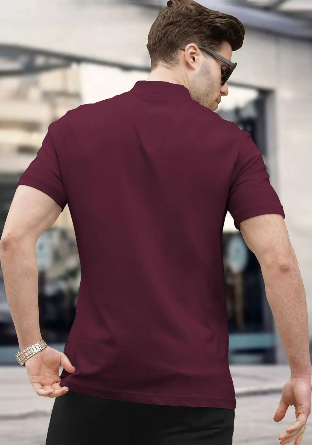Image of TRIPR Solid Men Henley Neck Maroon T-Shirt