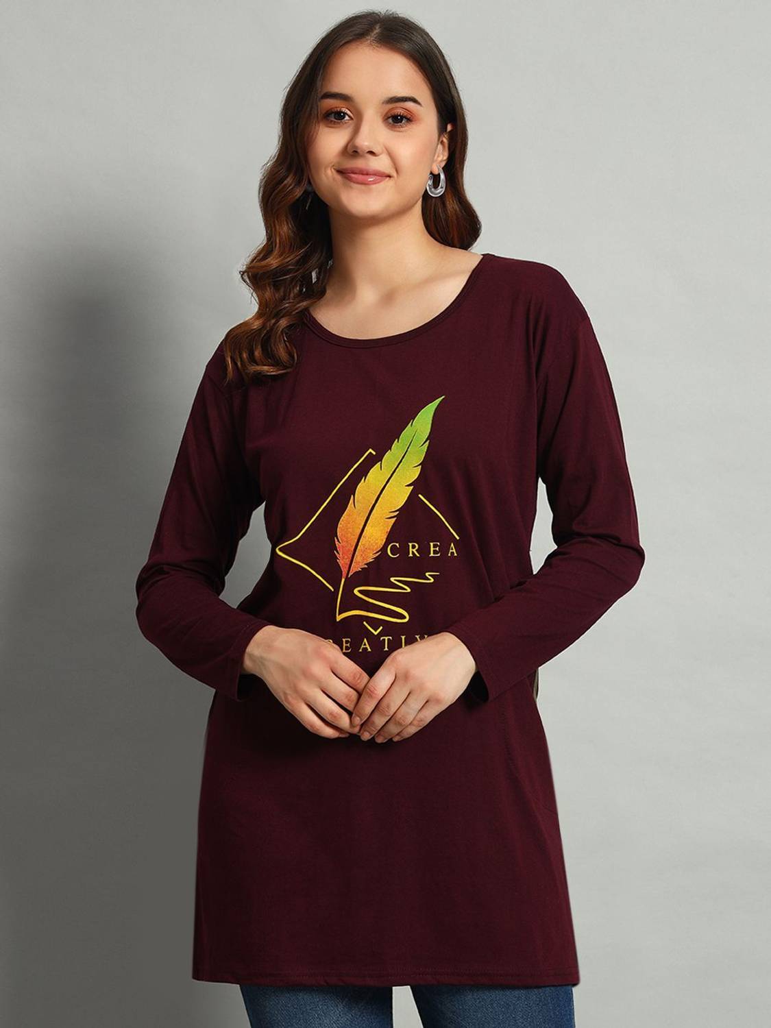 AD FASHION Printed Women Round Neck Maroon T-Shirt
