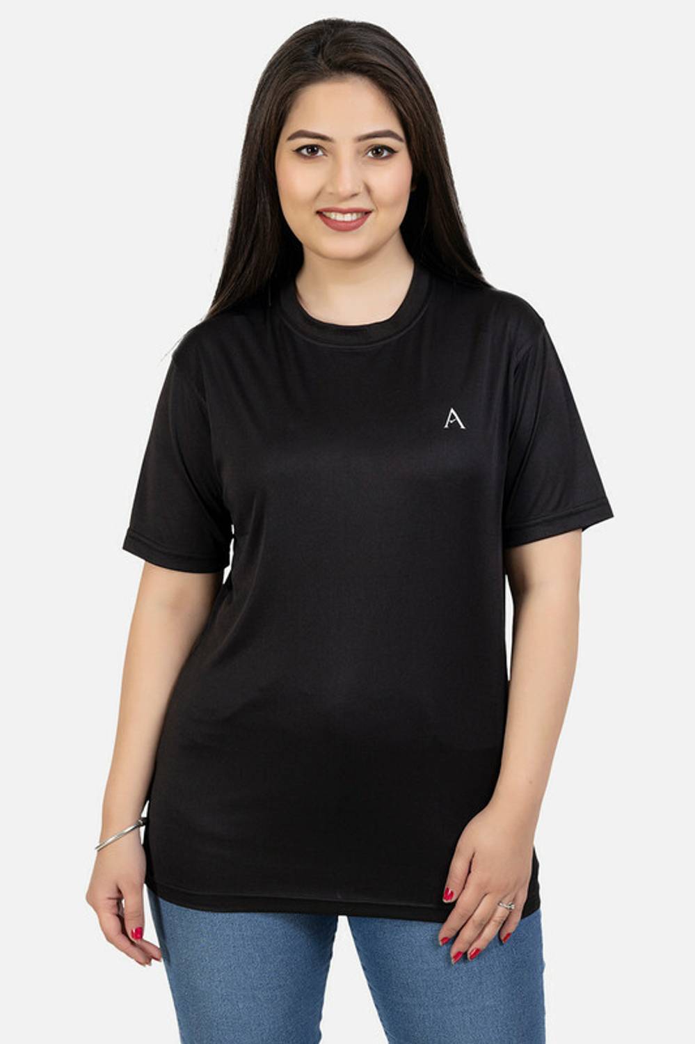 ABZJOGG Solid Women Round Neck Black T-Shirt