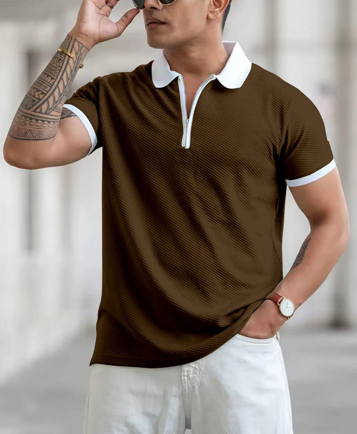 COMBRAIDED Men Polo Neck Brown T-Shirt - Image 2