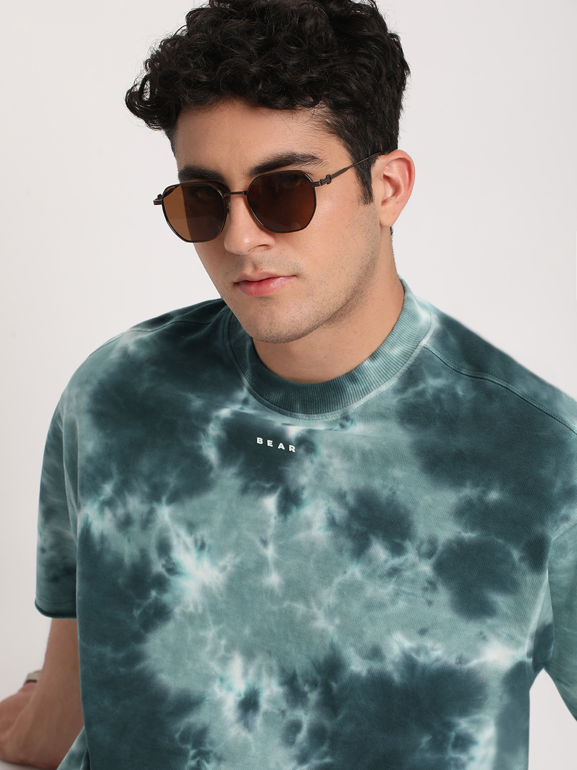 Image of THE BEAR HOUSE Tie & Dye Men Round Neck Blue T-Shirt