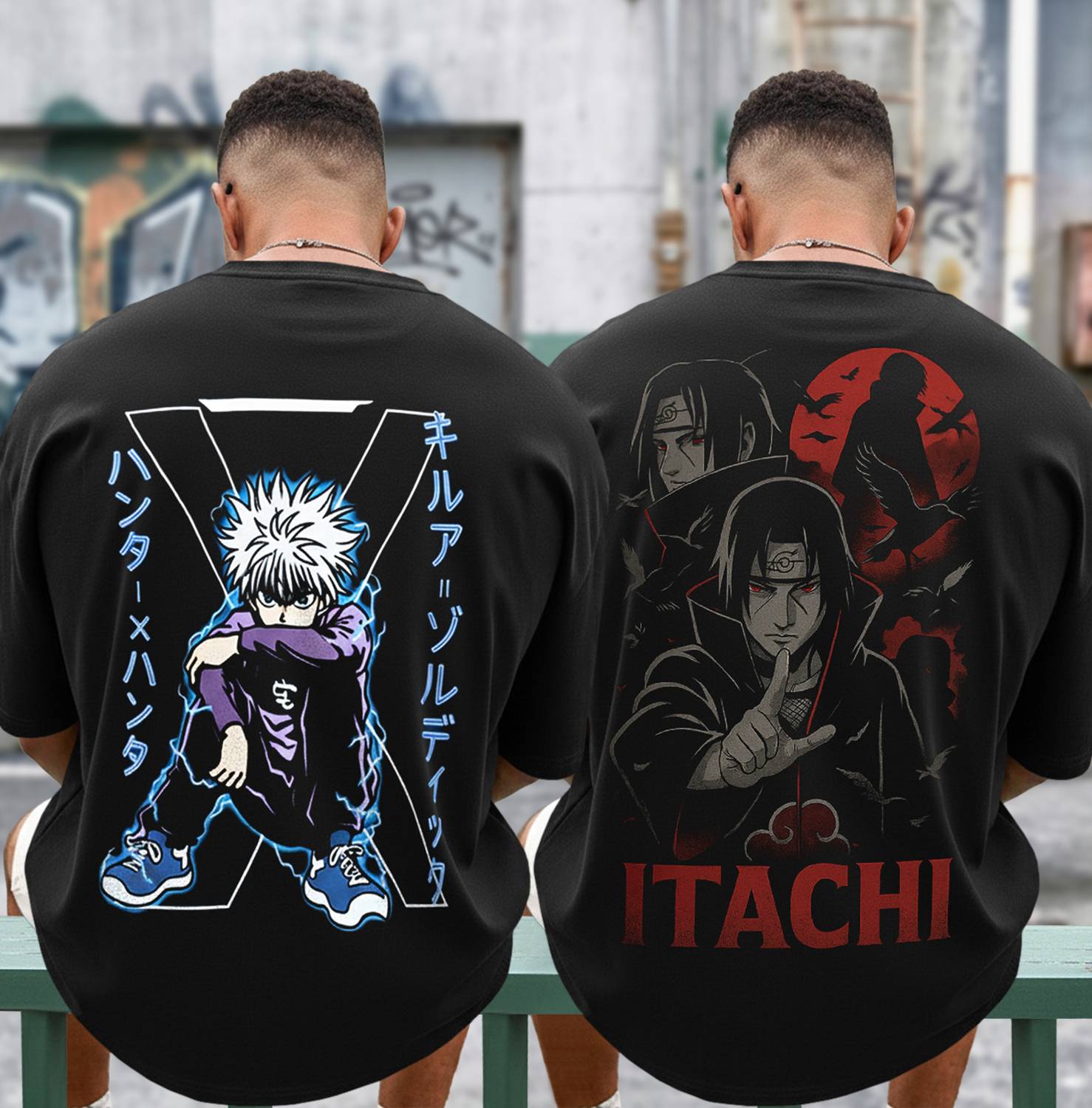 TRIPR Pack of 2 Men Graphic Print Round Neck Cotton Blend Black T