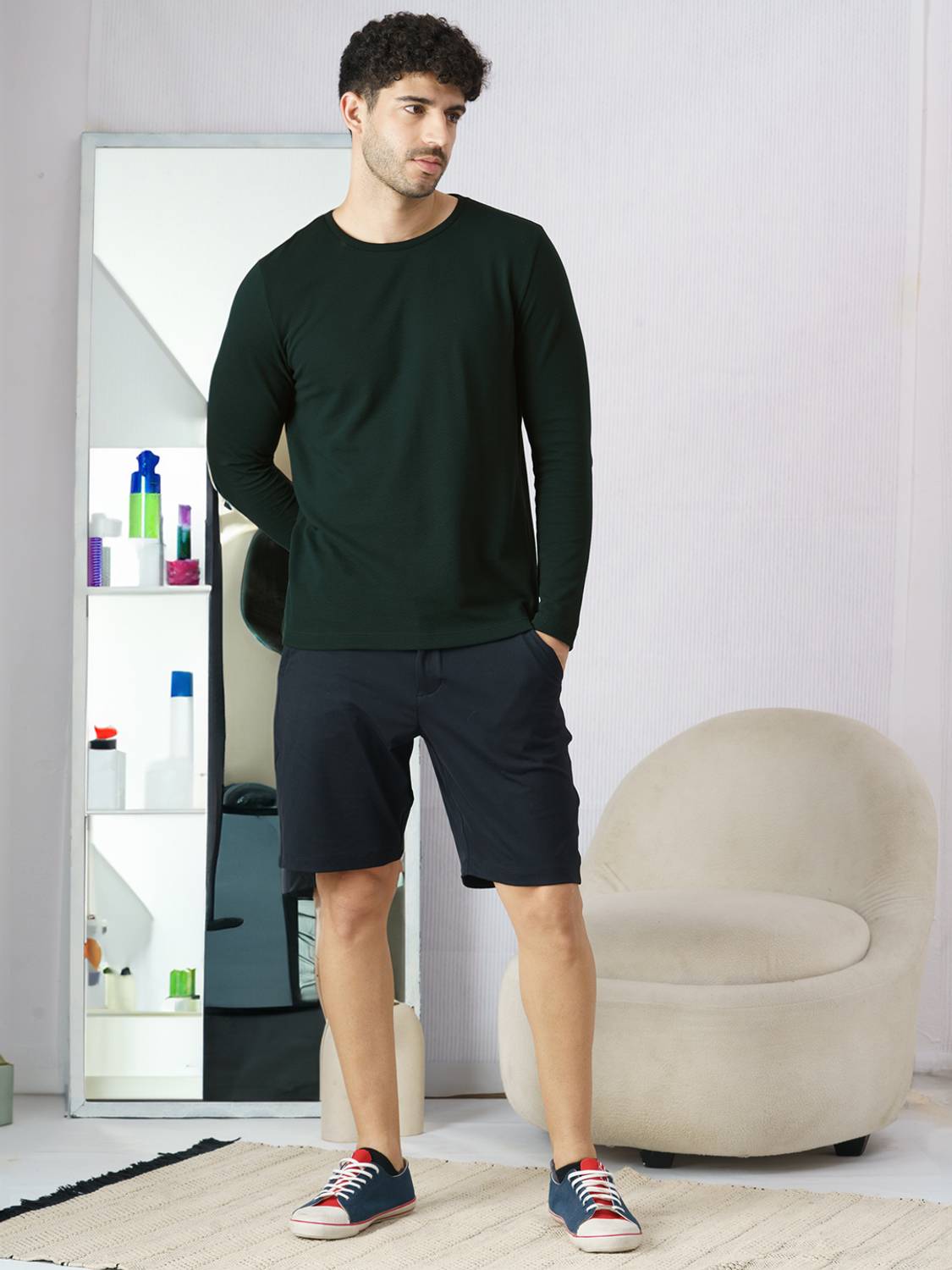 Damensch Men Self Design Round Neck Cotton Blend Green T-Shirt