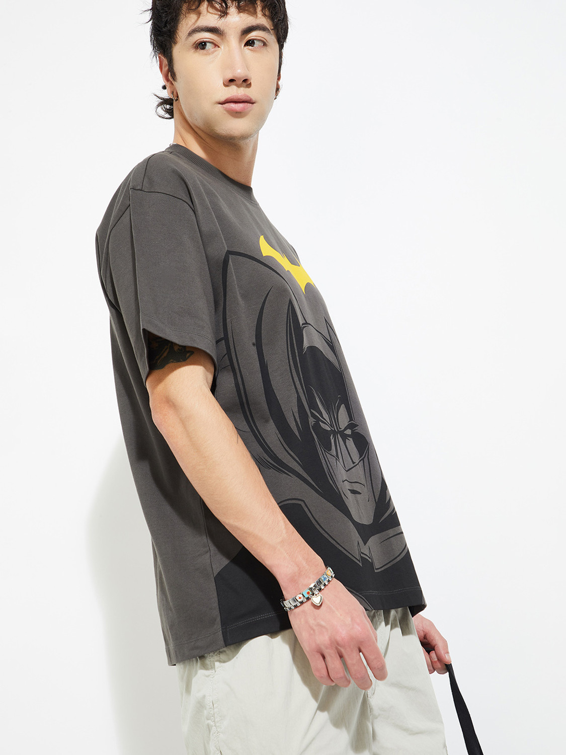 Image of MAX Batman Men Printed Round Neck Pure Cotton Grey T-Shirt