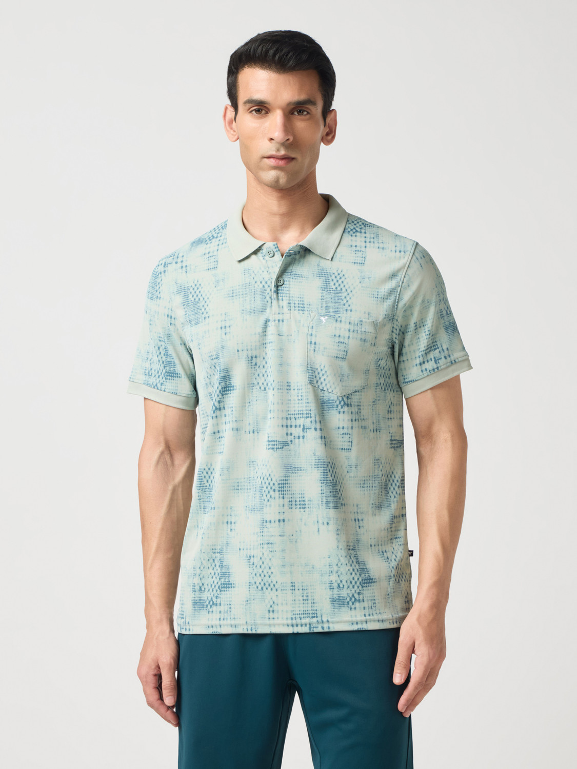 Image of TECHNOSPORT Self Design Men Polo Neck Light Green T-Shirt