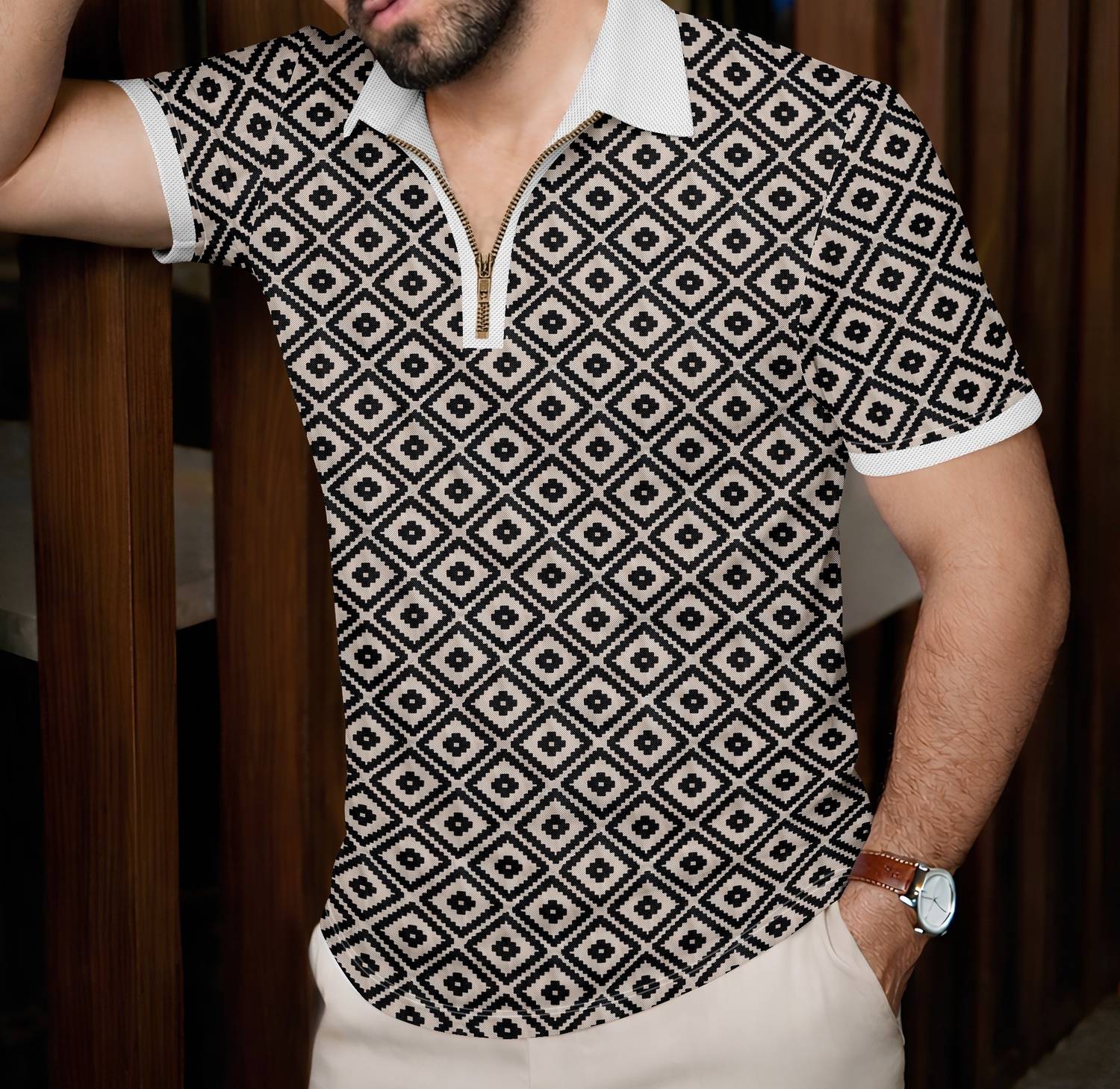 KAJARU Men Zip Neck Black T-Shirt - Image 3