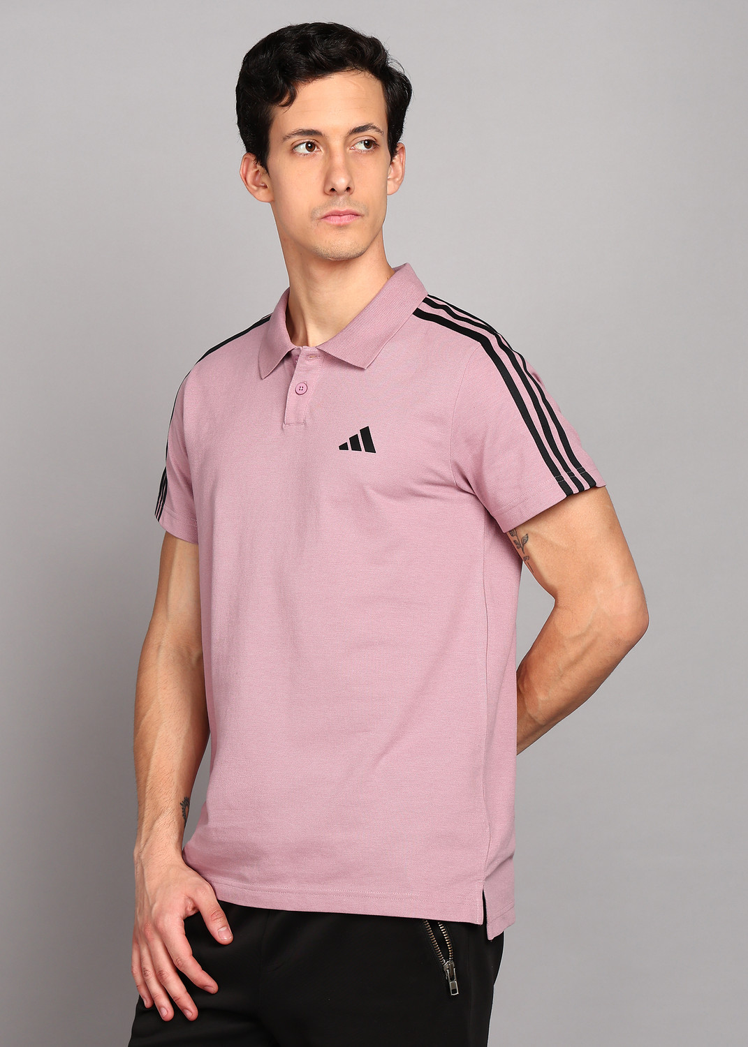Image of ADIDAS Solid Men Polo Neck Purple T-Shirt