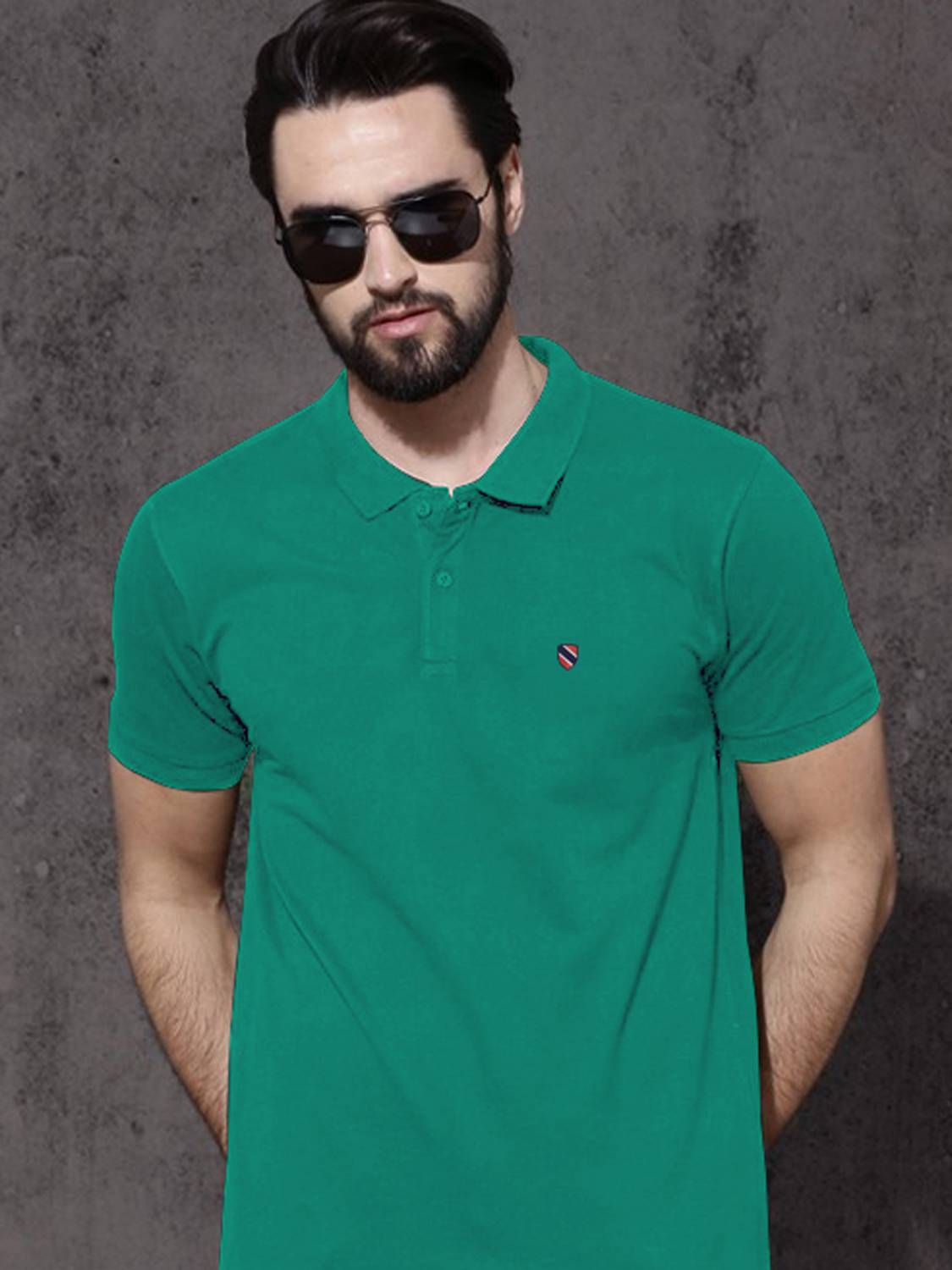 AIN6 Solid Men Polo Neck Green T-Shirt