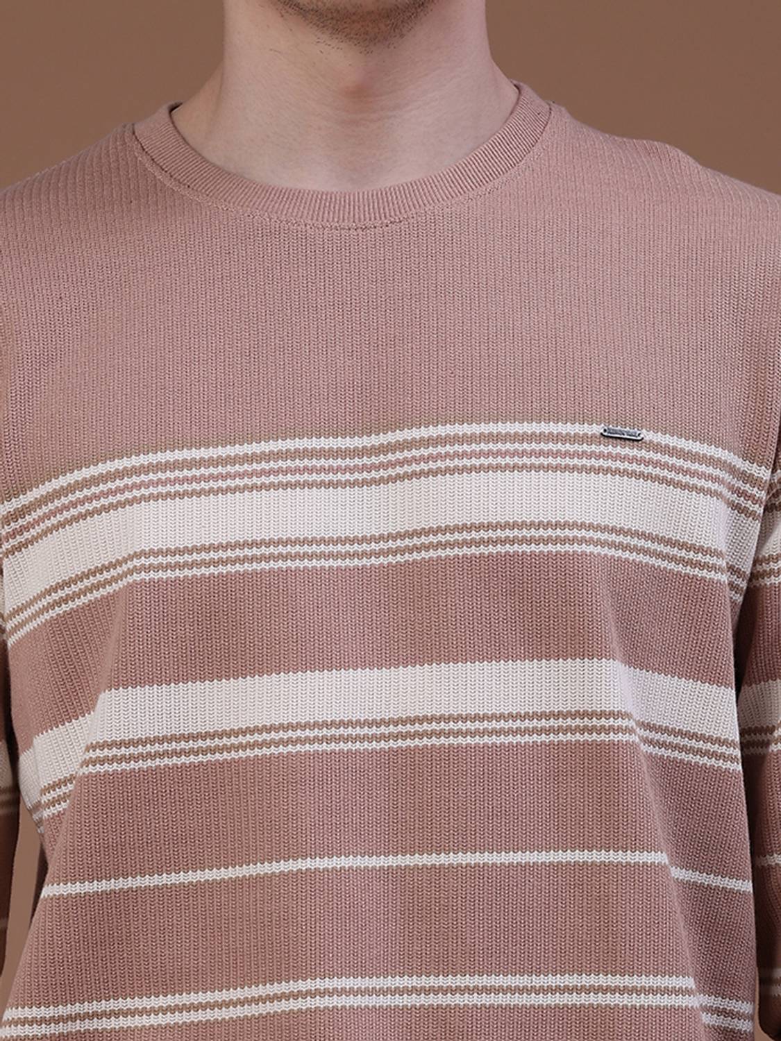 V-MART Brown Striped Men's T-Shirt - Image 4