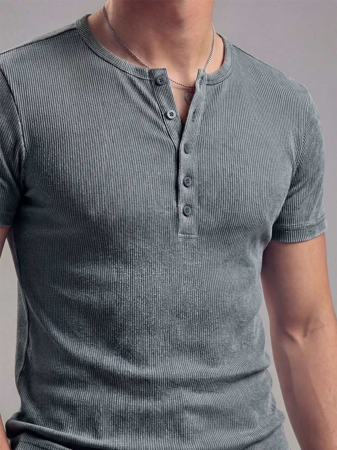 Image of FUGAZEE Solid Men Henley Neck Grey T-Shirt