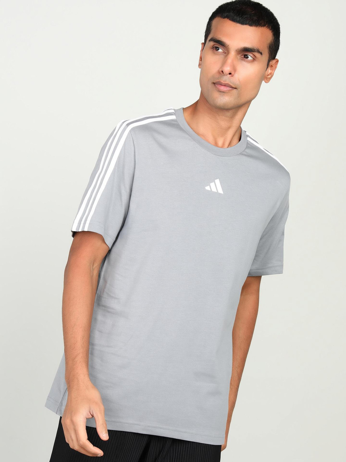 Image of ADIDAS Solid Men Round Neck Grey T-Shirt
