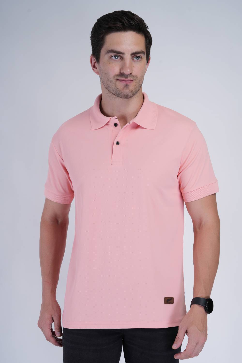 Polo Plus Men Solid Polo Neck Polycotton Pink T-Shirt