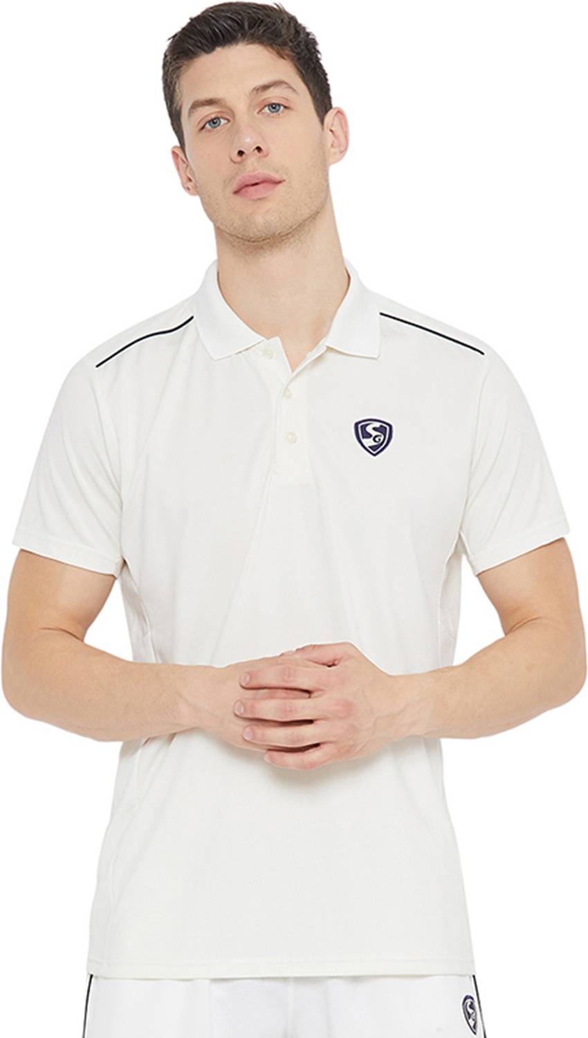 SG Solid Men Polo Neck White T-Shirt - Image 2