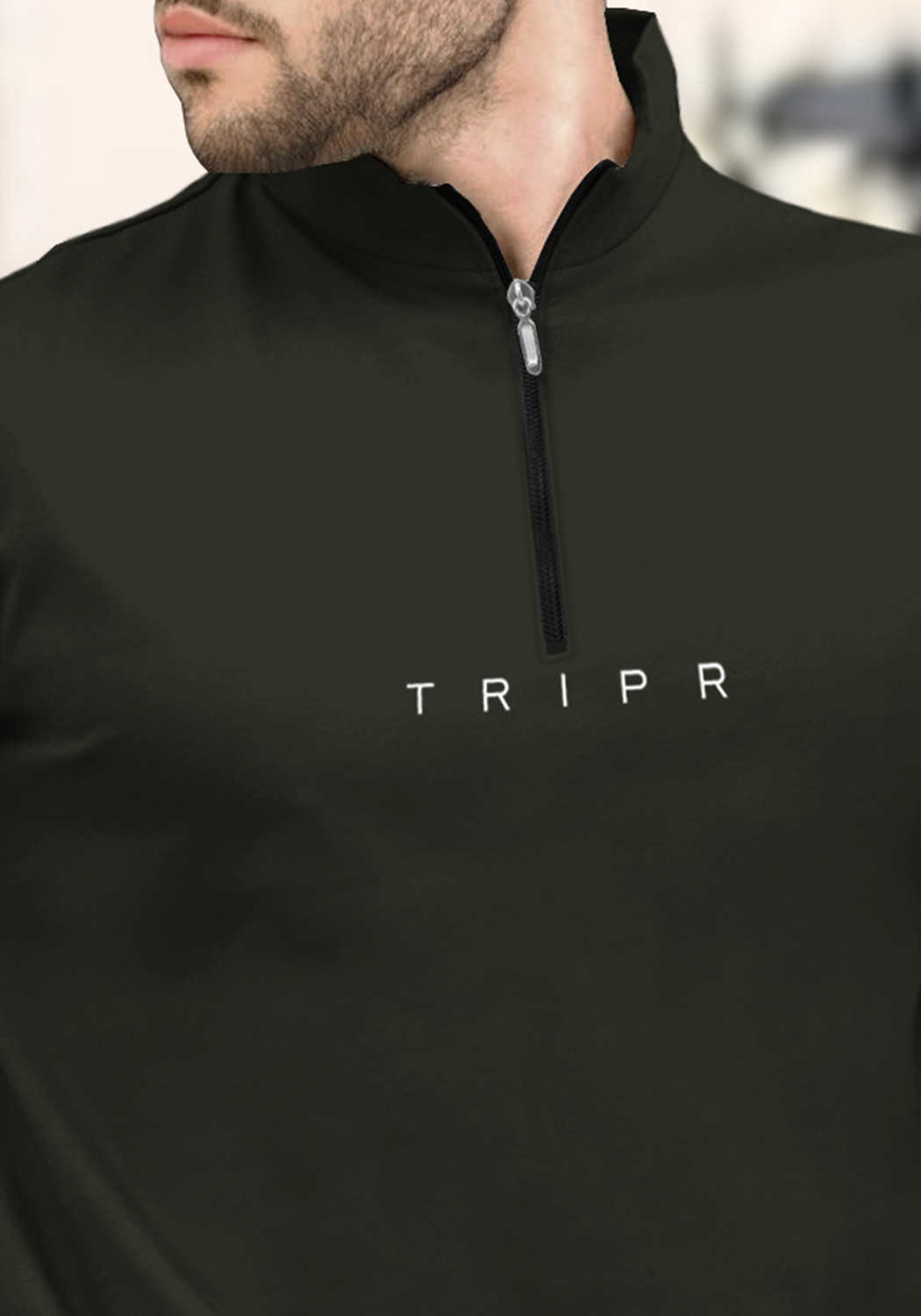 Image of TRIPR Solid Men Mandarin Collar Dark Green T-Shirt