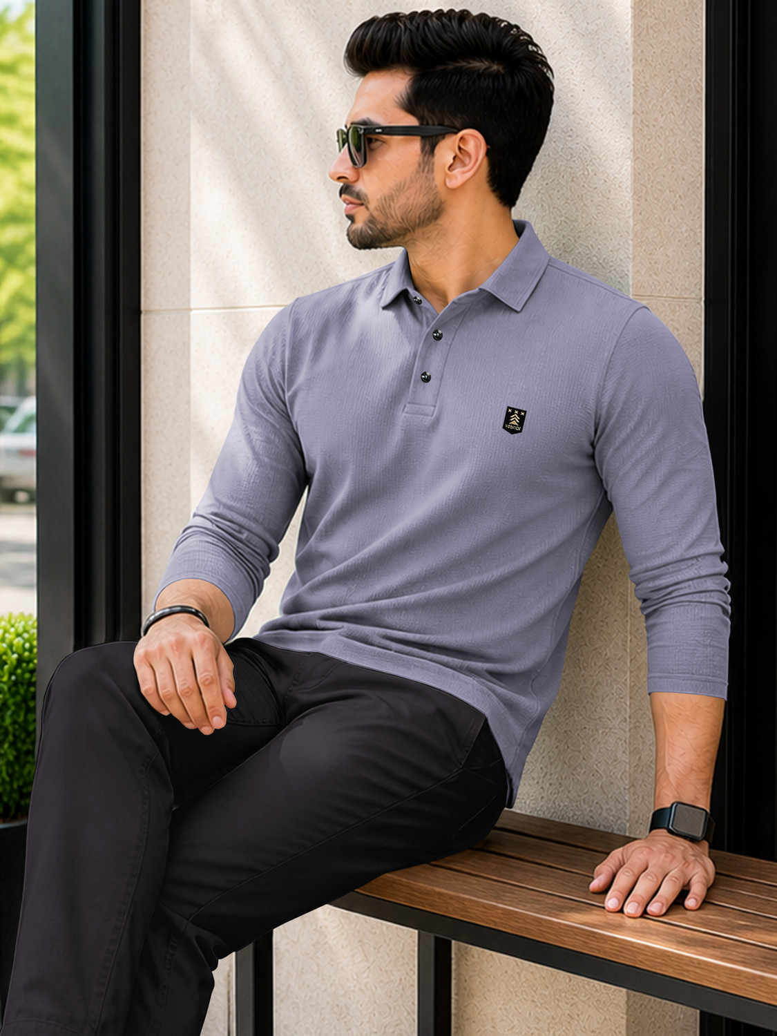 Image of VeBNoR Self Design Men Polo Neck Grey T-Shirt