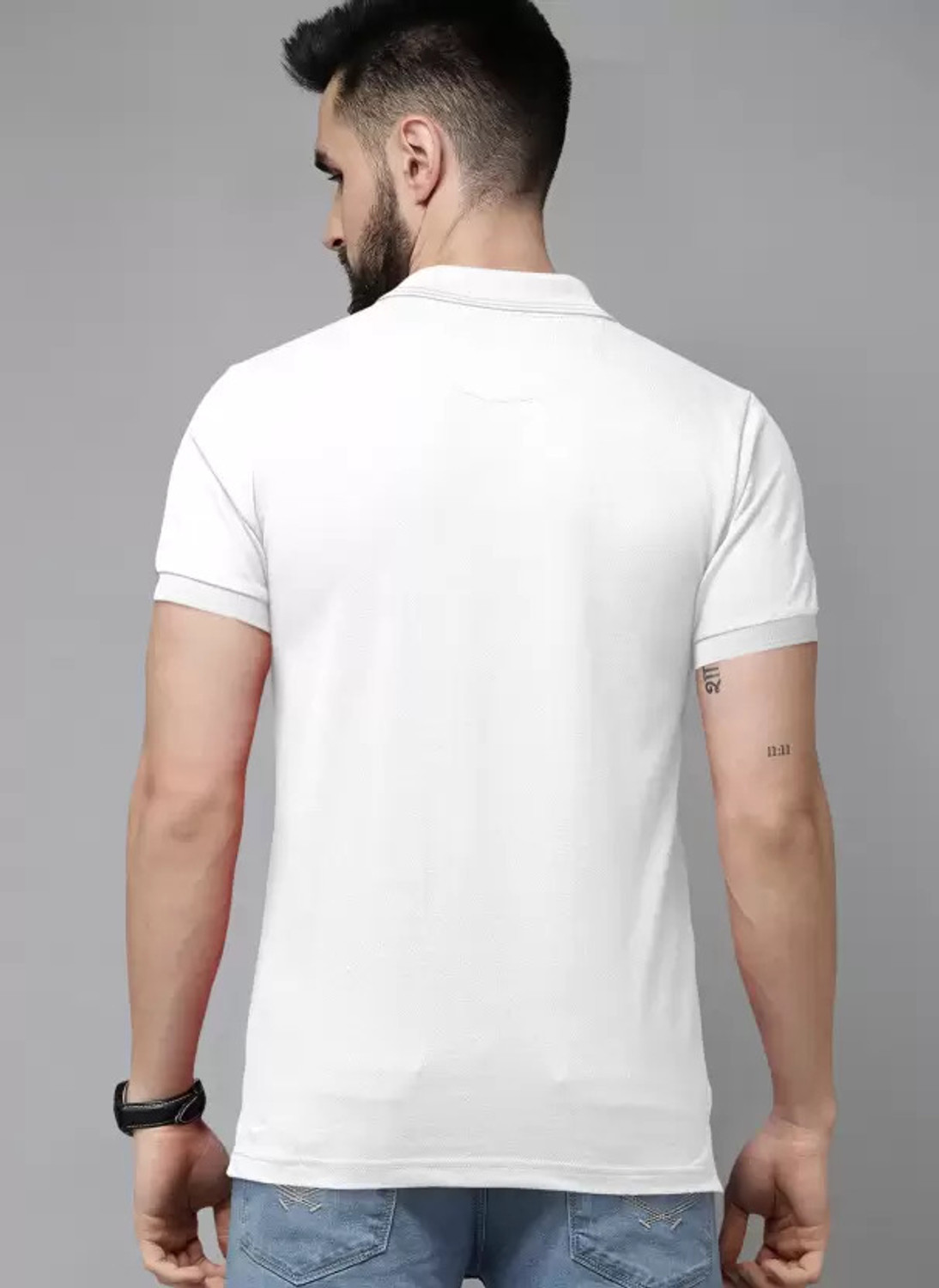 Image of iDOLESHOP Solid Men Polo Neck White T-Shirt