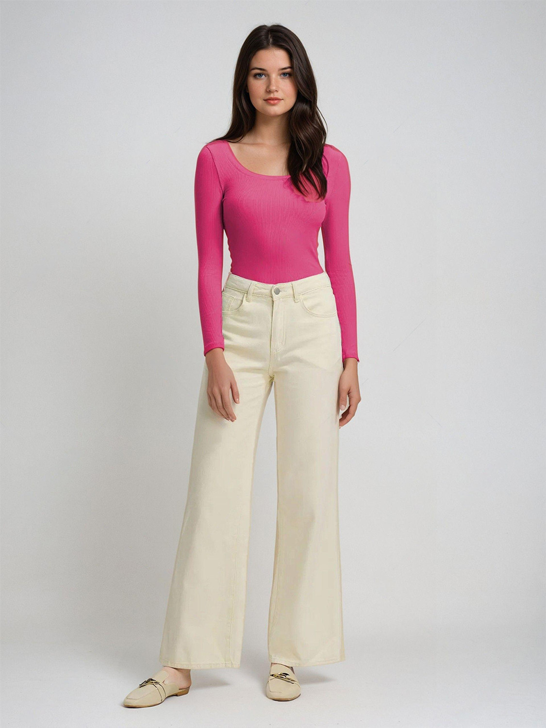 Image of KOTTY Solid Women Scoop Neck Pink T-Shirt