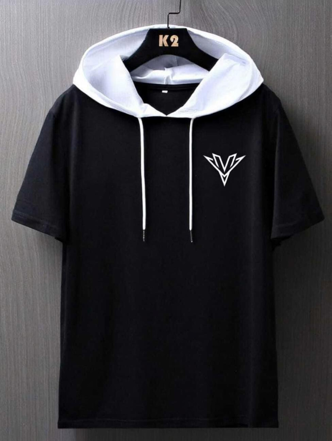 Image of NIMOCLOTHING Solid Men Hooded Neck Black, White T-Shirt