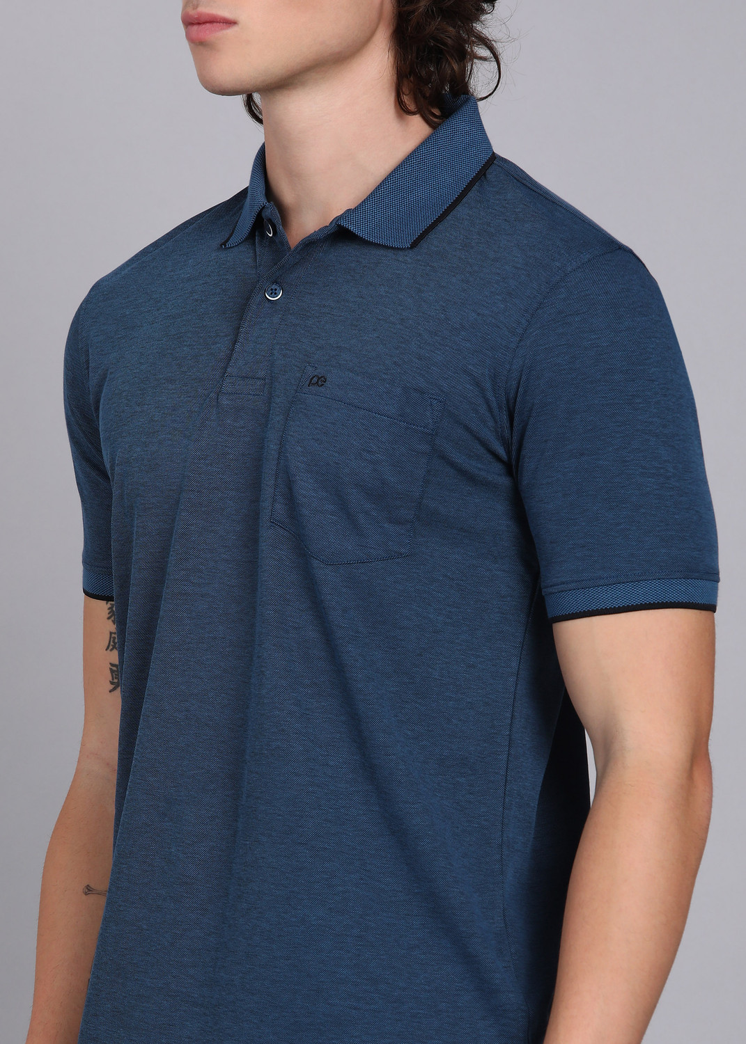 Image of PETER ENGLAND Solid Men Polo Neck Blue T-Shirt