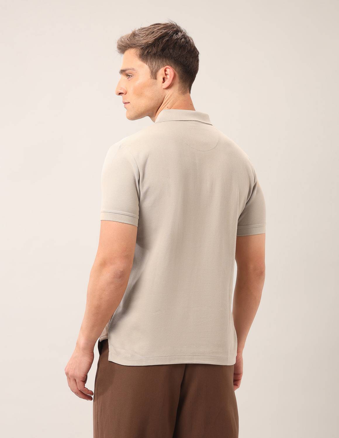 U.S. POLO ASSN. Men Colorblock Polo Neck Pure Cotton Beige T-Shirt - Image 3