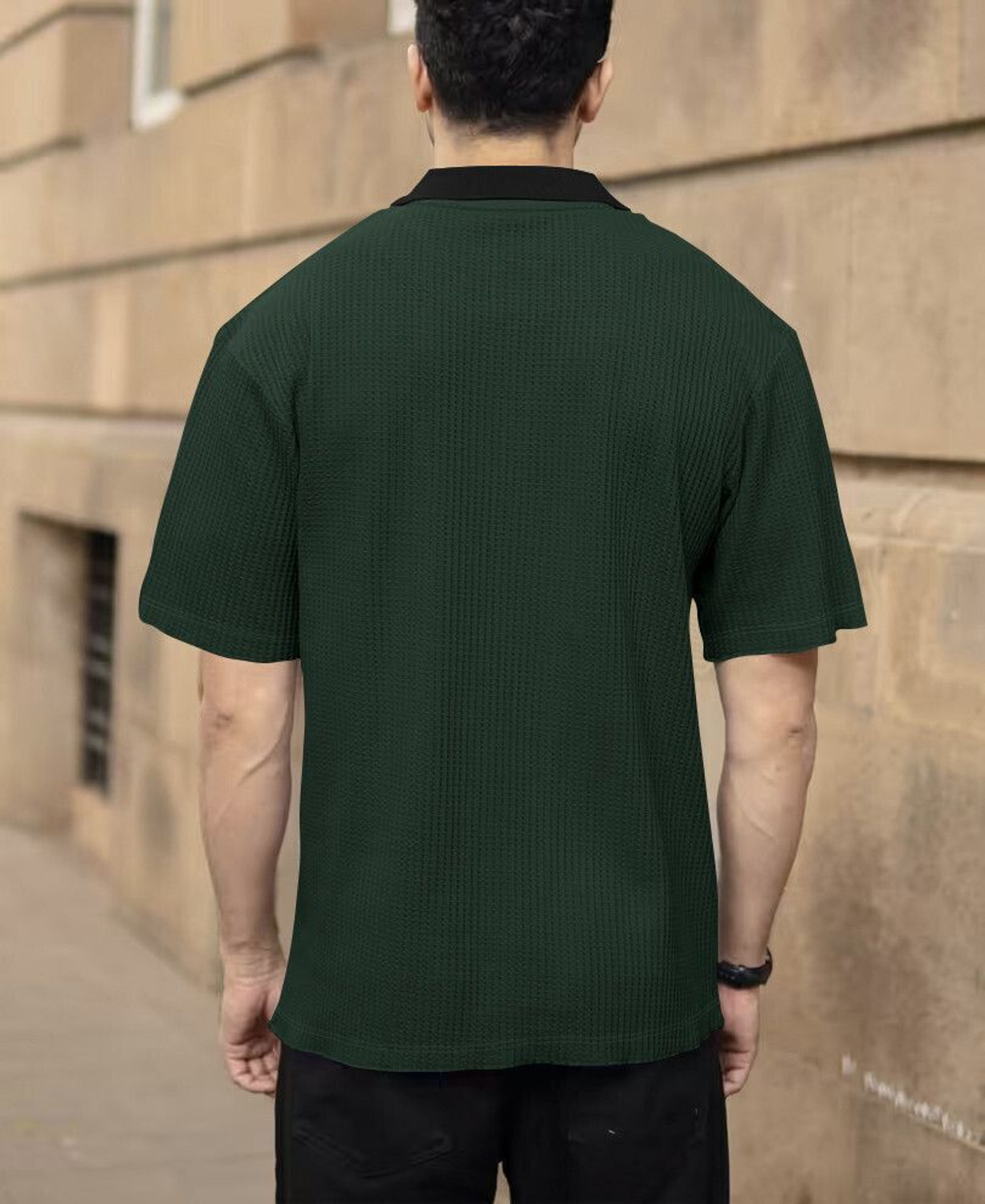 Image of Starvy Self Design Men Polo Neck Green T-Shirt
