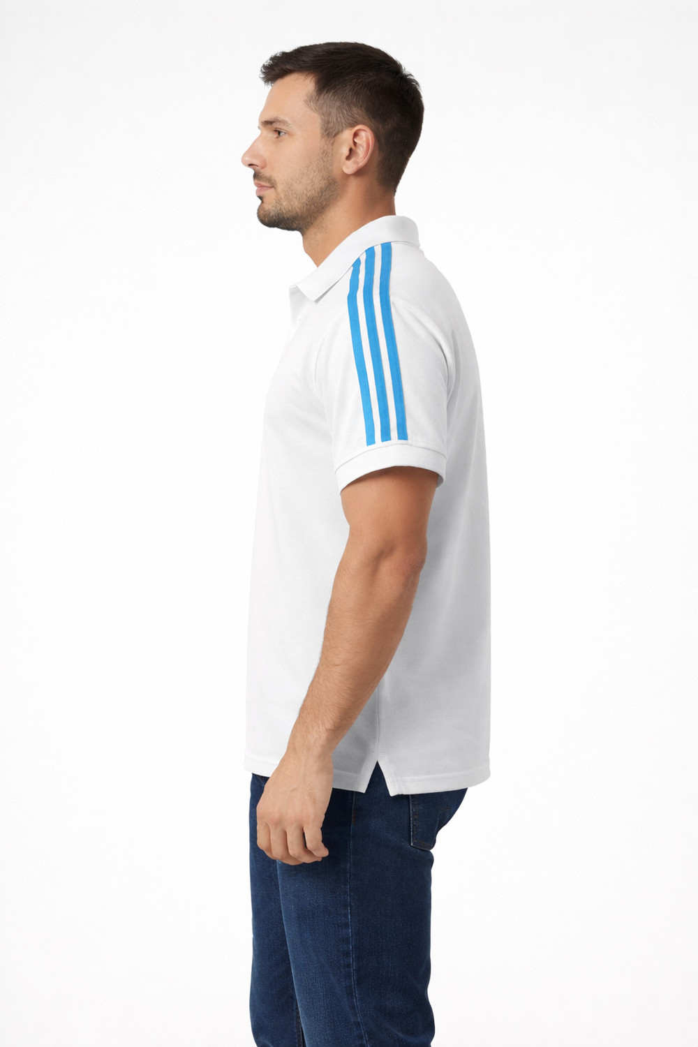 Image of dude's fashion Striped Men Polo Neck White T-Shirt