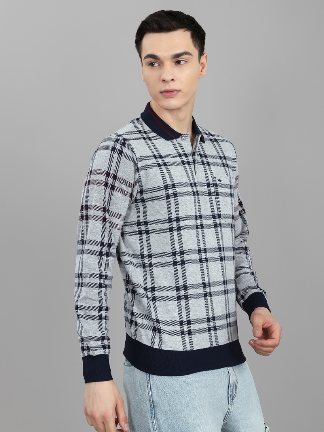 Image of MONTE CARLO Striped Men Polo Neck Grey T-Shirt