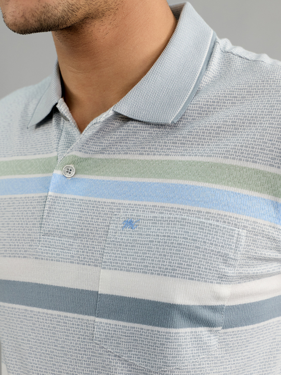 Image of MONTE CARLO Striped Men Polo Neck Grey T-Shirt