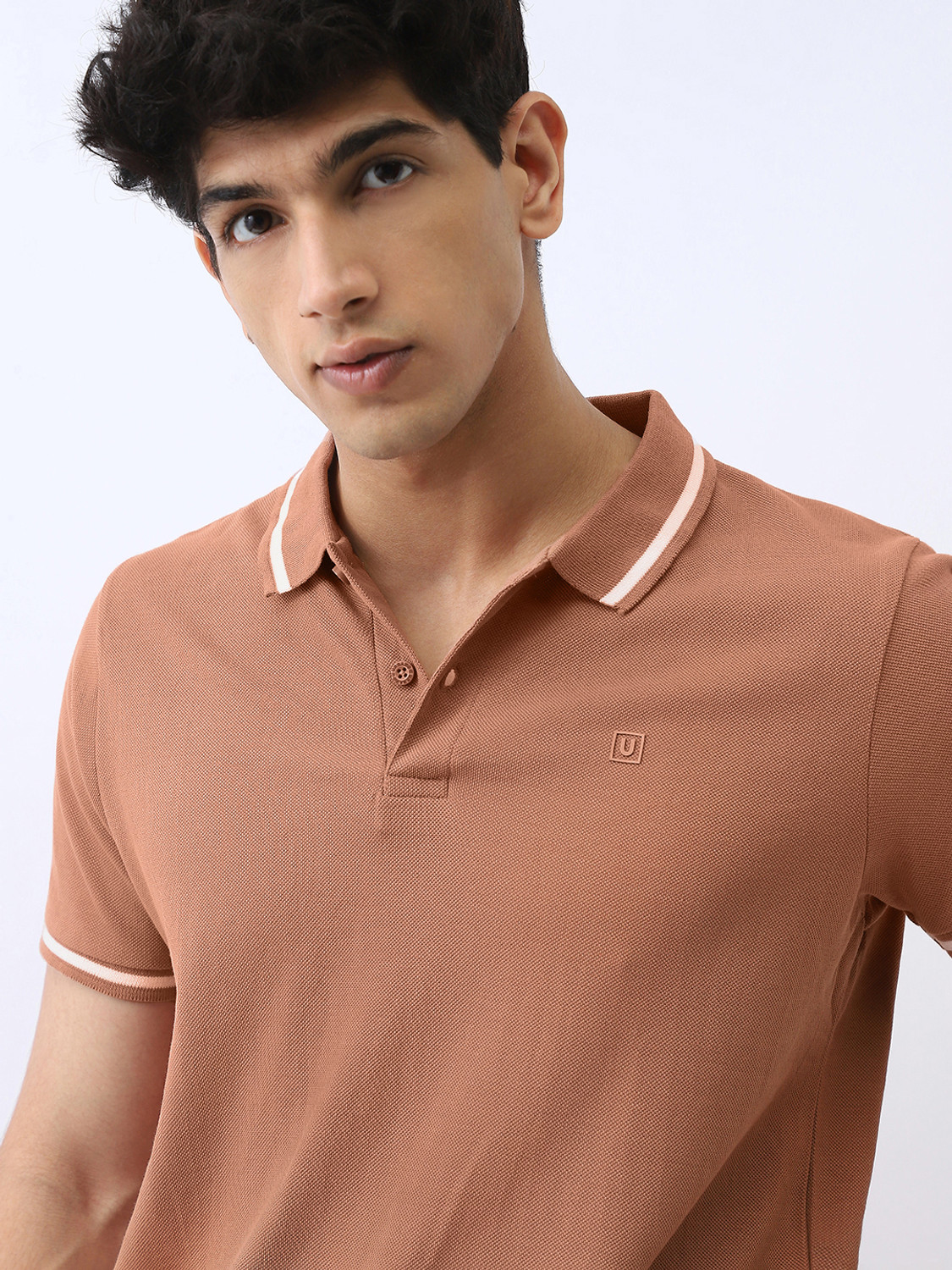 Image of Urbano Fashion Solid Men Polo Neck Brown T-Shirt