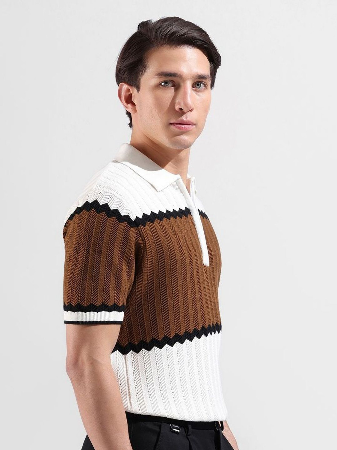Image of The Indian Garage Co. Self Design Men Polo Neck Multicolor T-Shirt