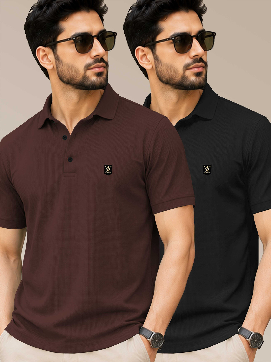Image of VeBNoR Solid Men Polo Neck Black, Brown T-Shirt