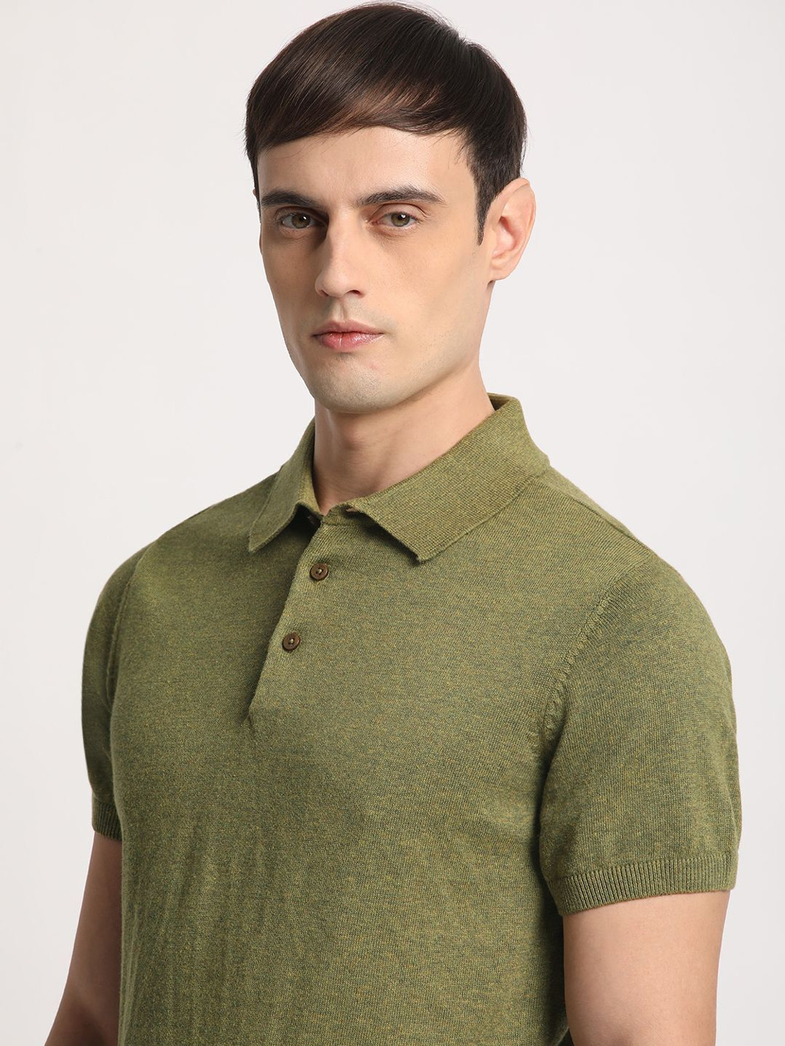 Image of THE BEAR HOUSE Solid Men Polo Neck Dark Green T-Shirt