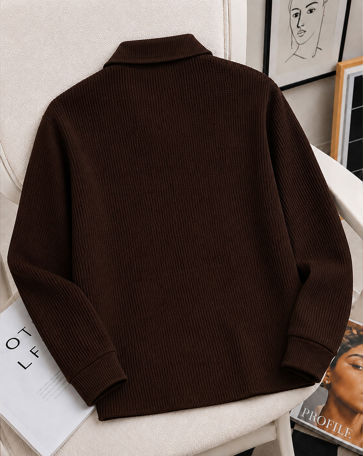 Image of METRONAUT Self Design Men Zip Neck Brown T-Shirt