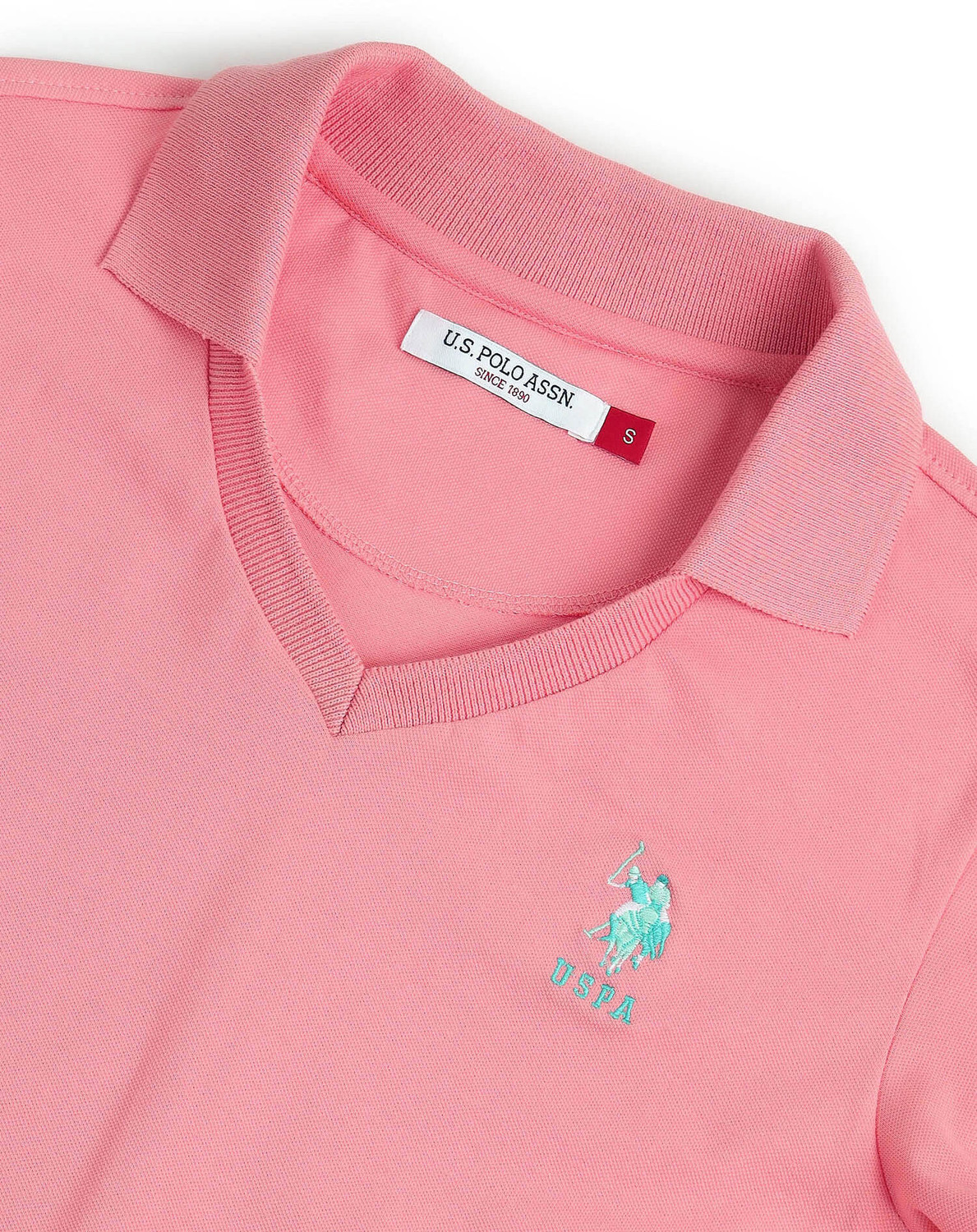 Image of U.S. POLO ASSN. Solid Women Polo Neck Pink T-Shirt