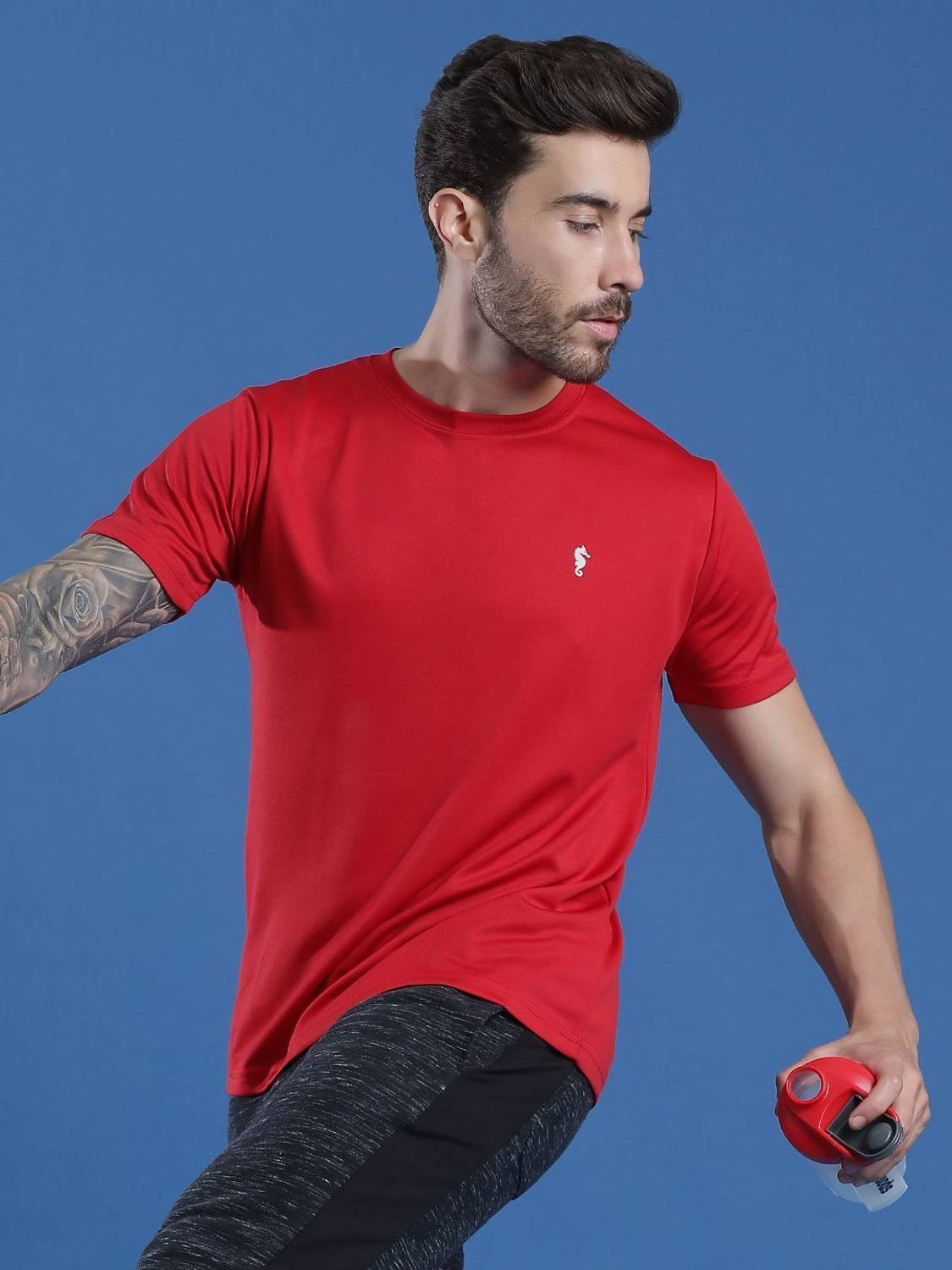 EPPE Red Round Neck Half Sleeve Polyester Dry Fit T-shirt For Men
