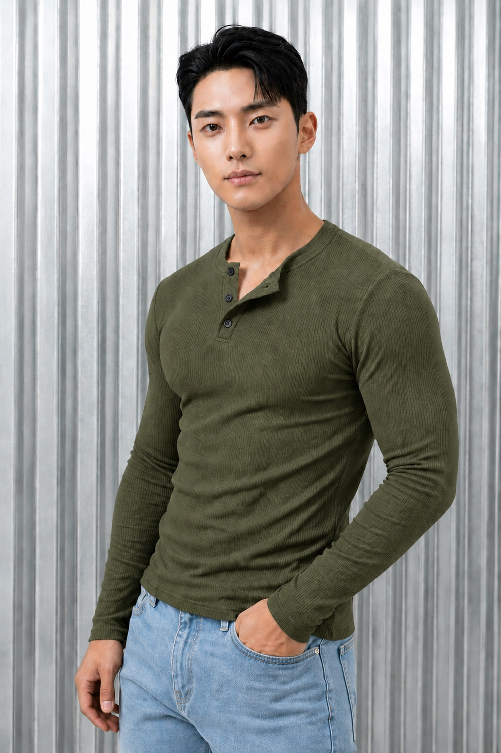 Image of Rockwell Striped Men Henley Neck Green T-Shirt