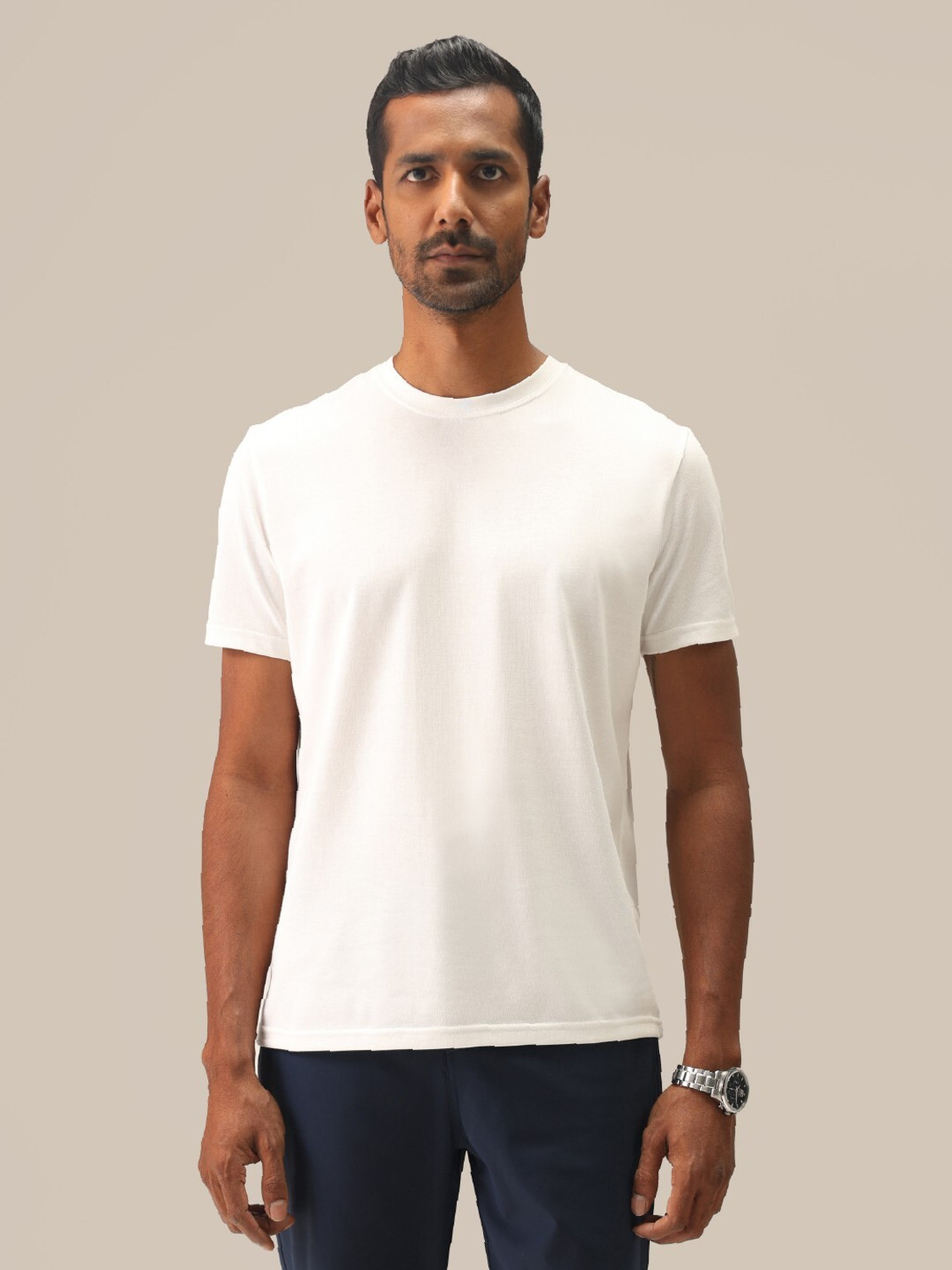 Image of BlissClub Solid Men Round Neck White T-Shirt