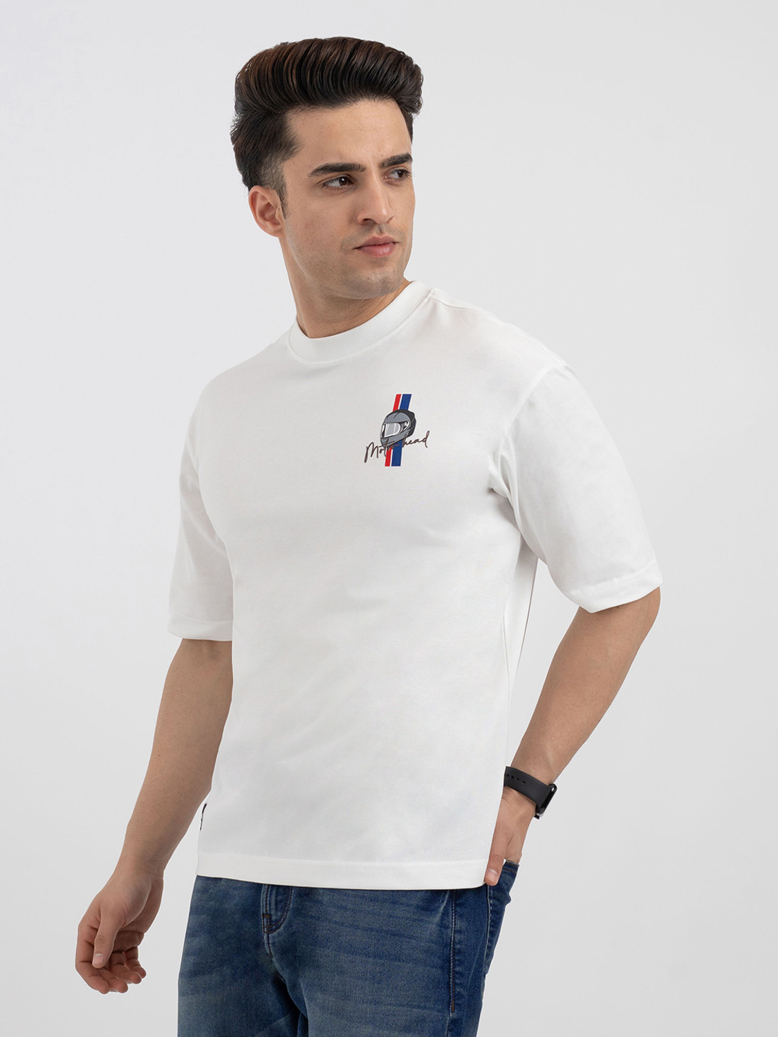 Image of RED TAPE Graphic Print Men Round Neck White T-Shirt