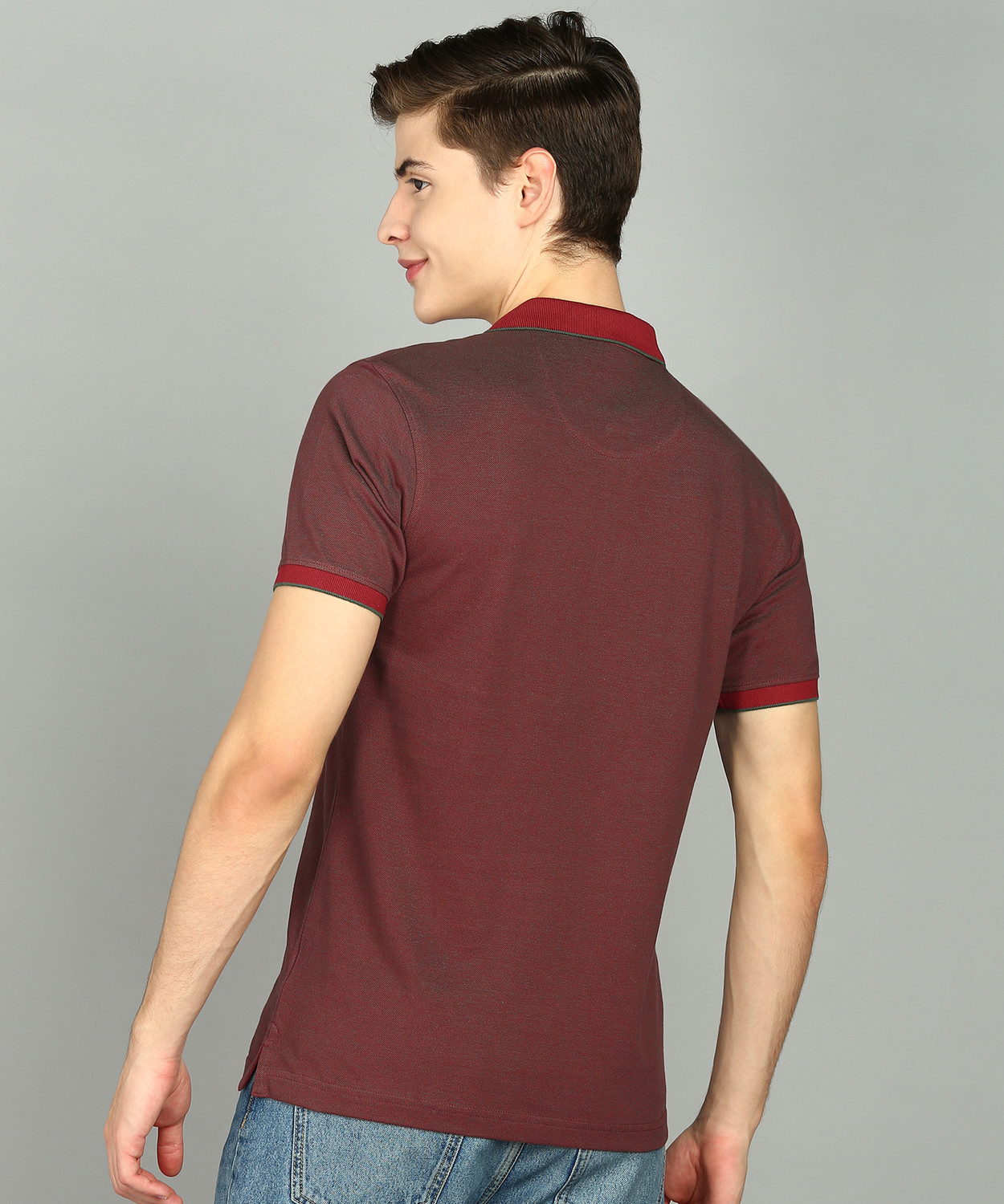 Image of Raymond Self Design Men Polo Neck Maroon T-Shirt