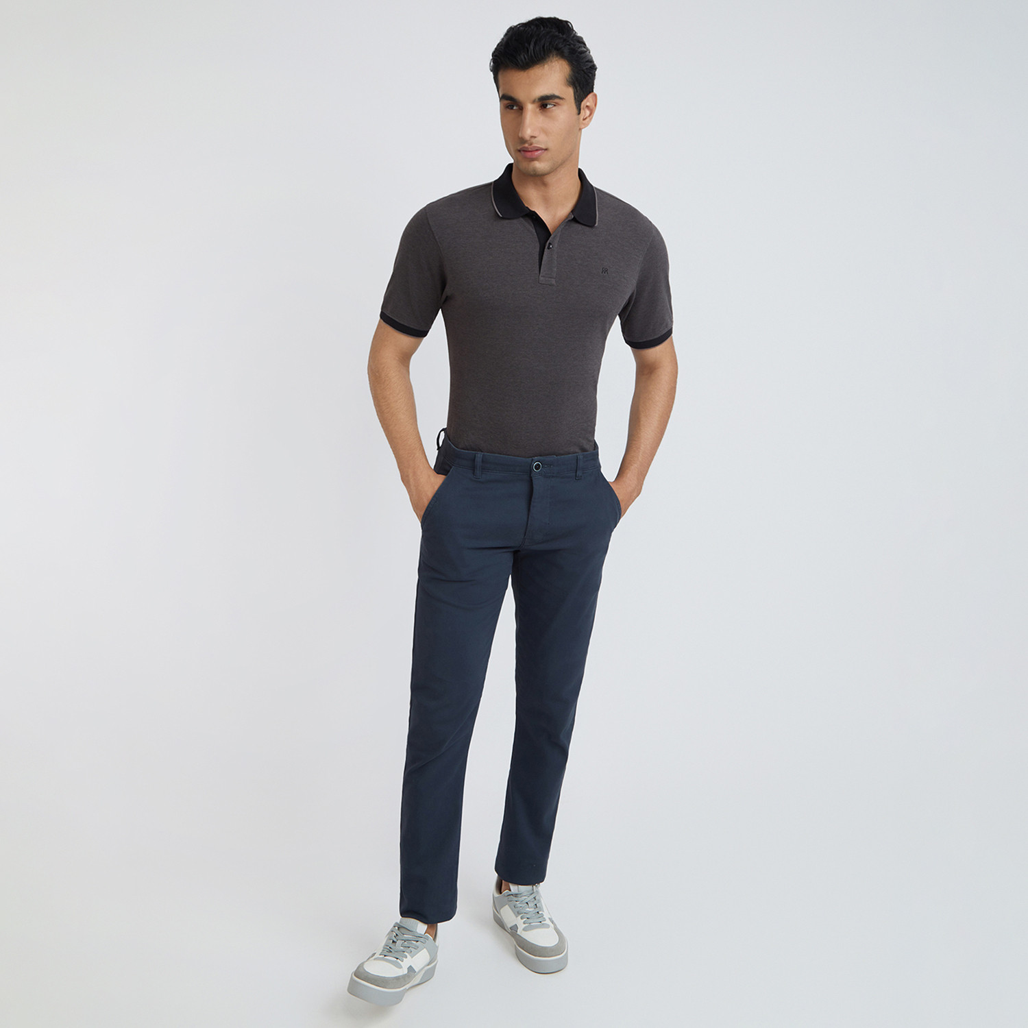 Image of Raymond Self Design Men Polo Neck Grey T-Shirt