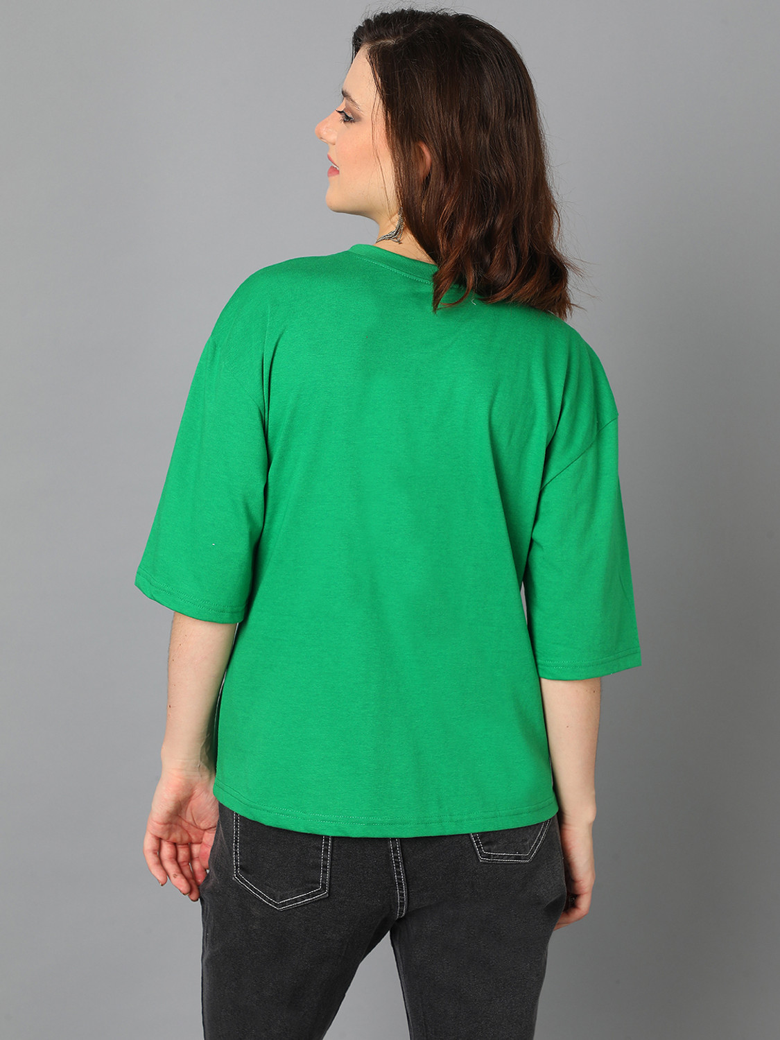 Image of KOTTY Printed Women Round Neck Dark Green T-Shirt