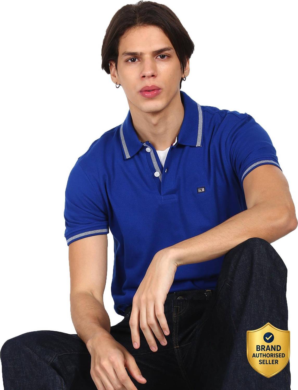 ARROW Solid Men Polo Neck Blue T-Shirt