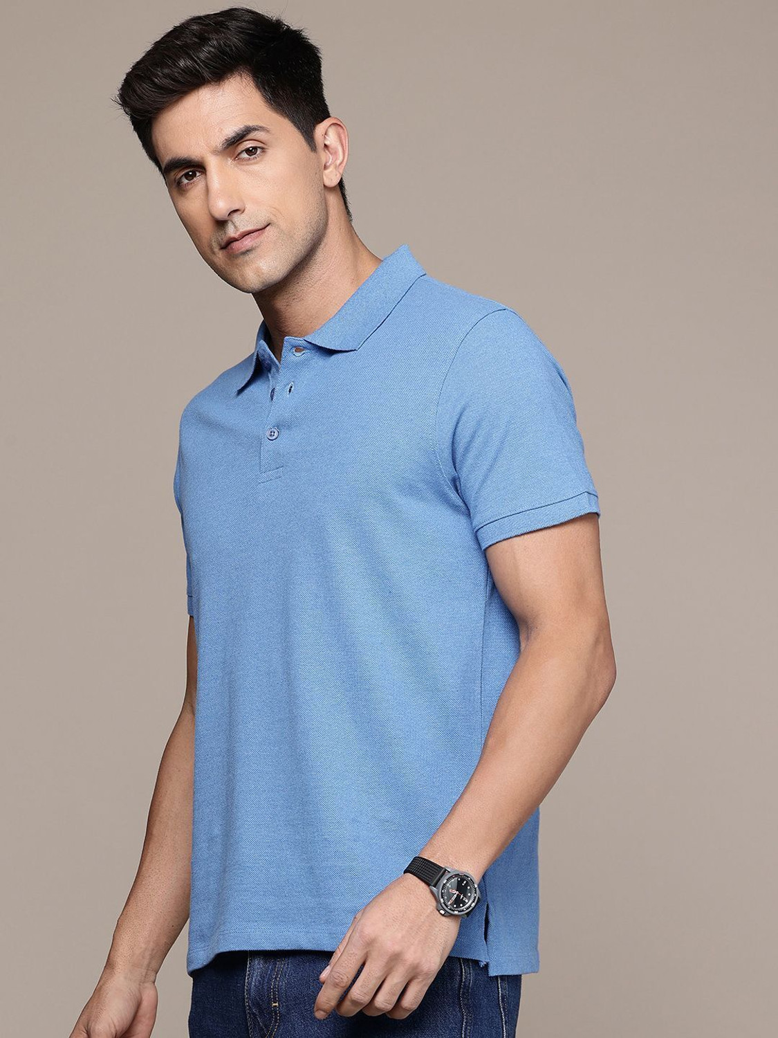 Image of Moda Rapido Solid Men Polo Neck Light Blue T-Shirt