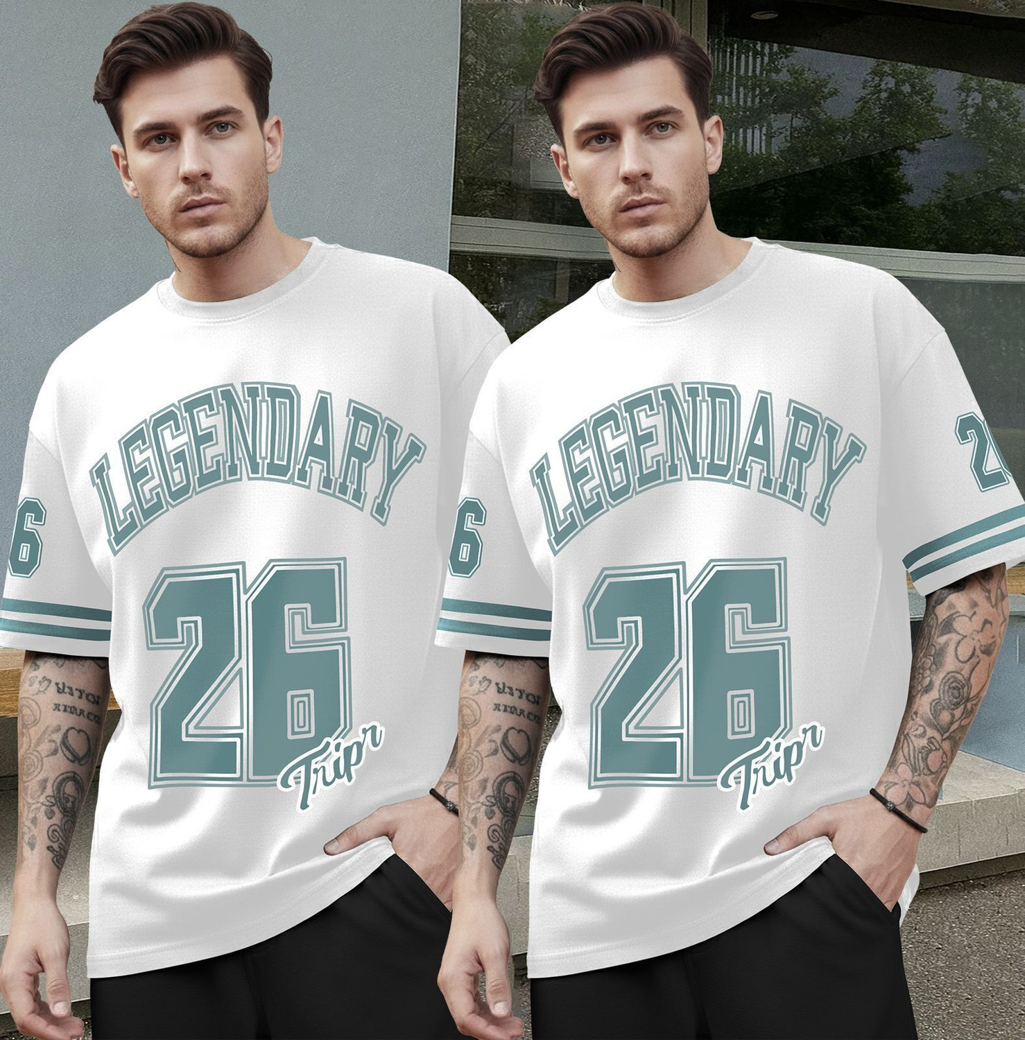 Image of TRIPR Typography Men Round Neck White, Blue T-Shirt