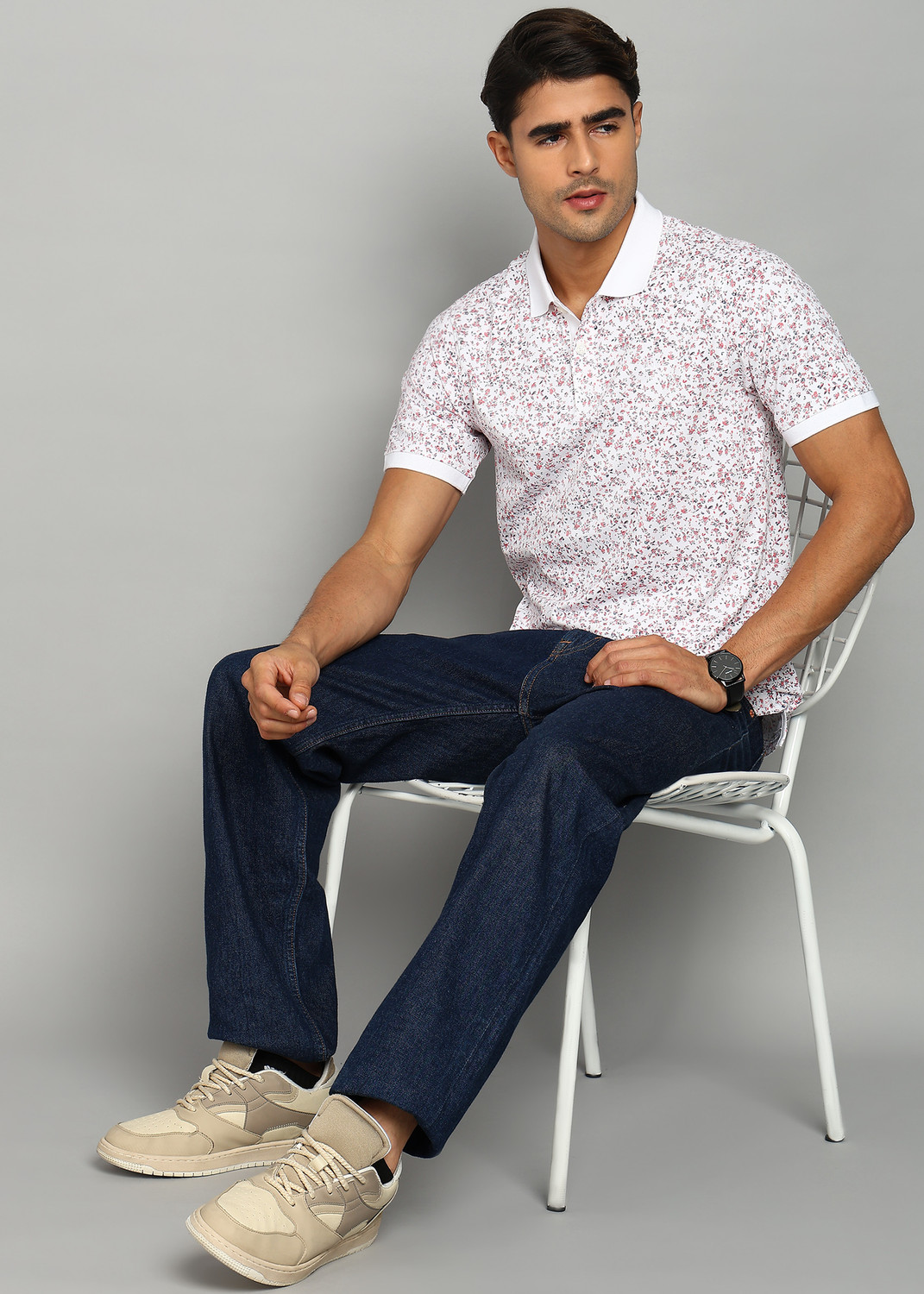 Image of Raymond Printed Men Polo Neck Red T-Shirt