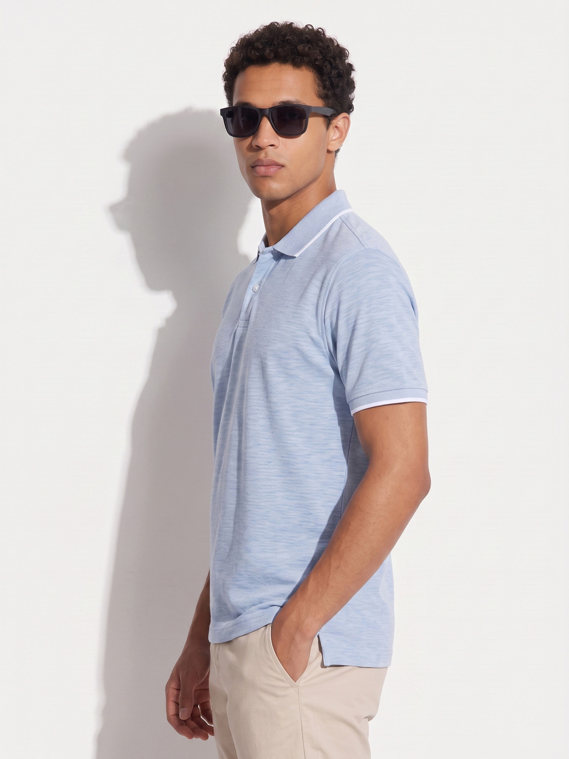 Image of HIGHLANDER Self Design Men Polo Neck Blue T-Shirt