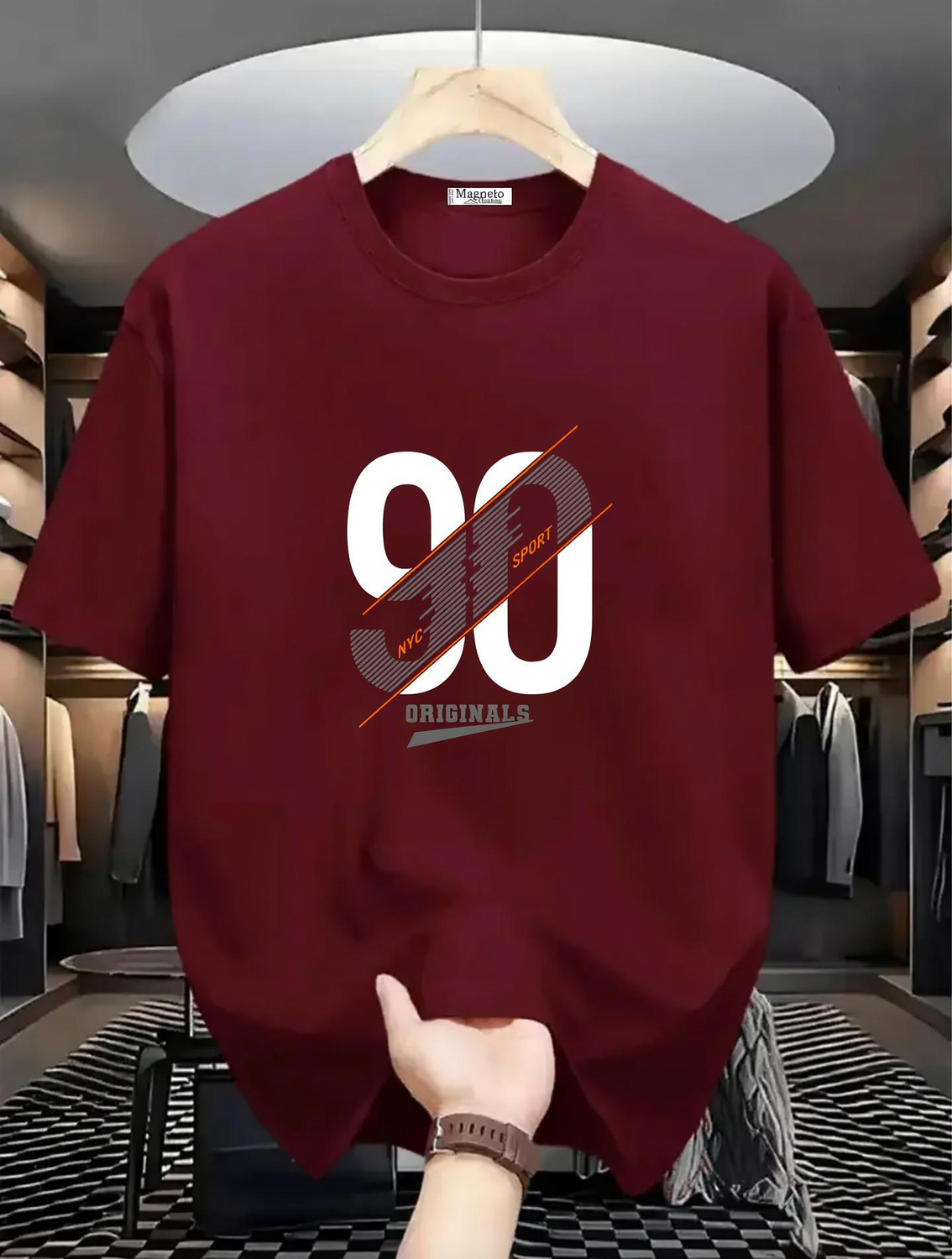 Image of Magneto Printed Men Round Neck Maroon T-Shirt