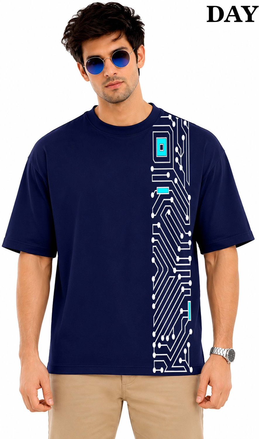 Image of RARE SHADO Printed Men Round Neck Navy Blue T-Shirt