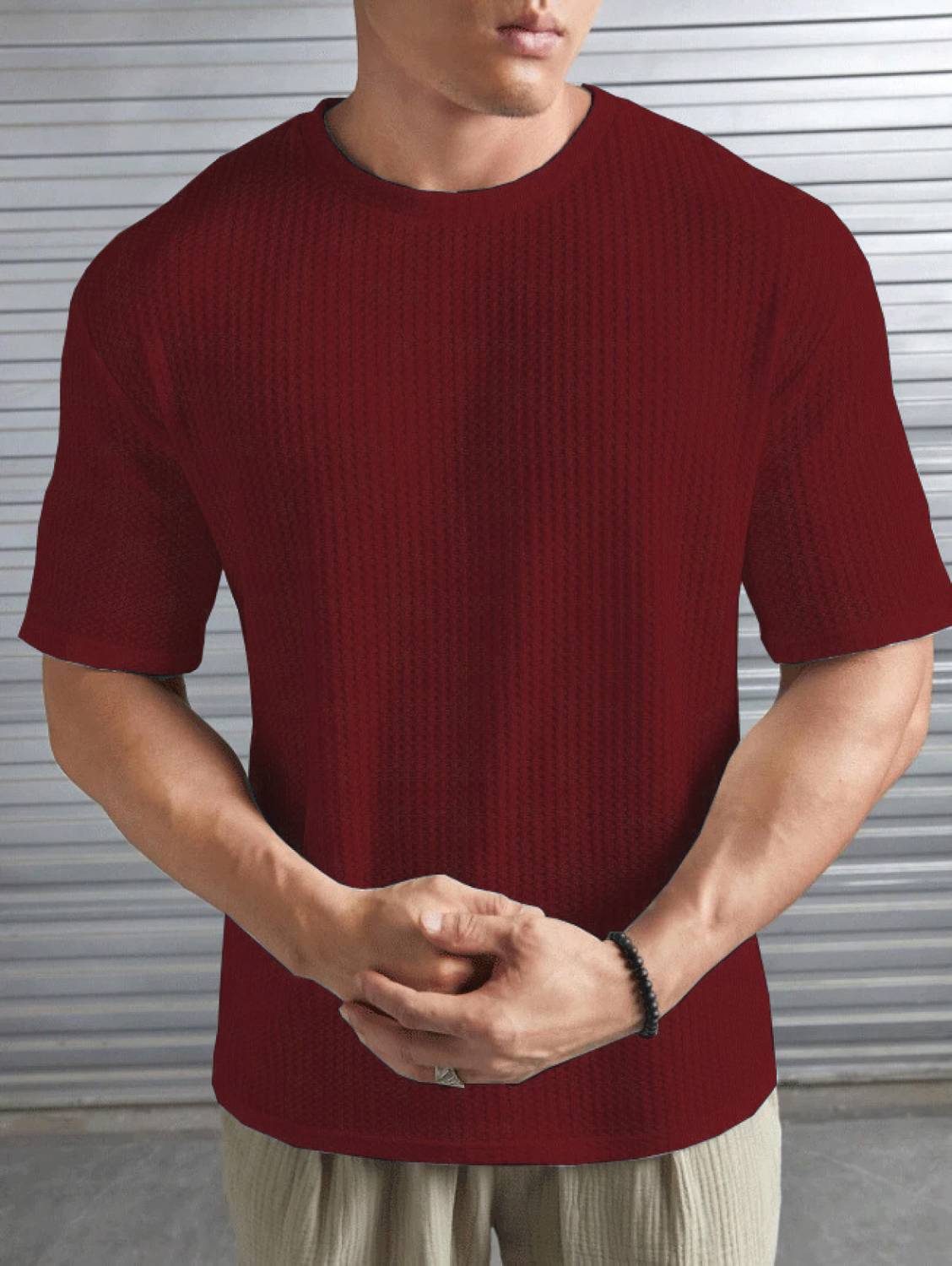 ADORATE Self Design Men Round Neck Maroon T-Shirt
