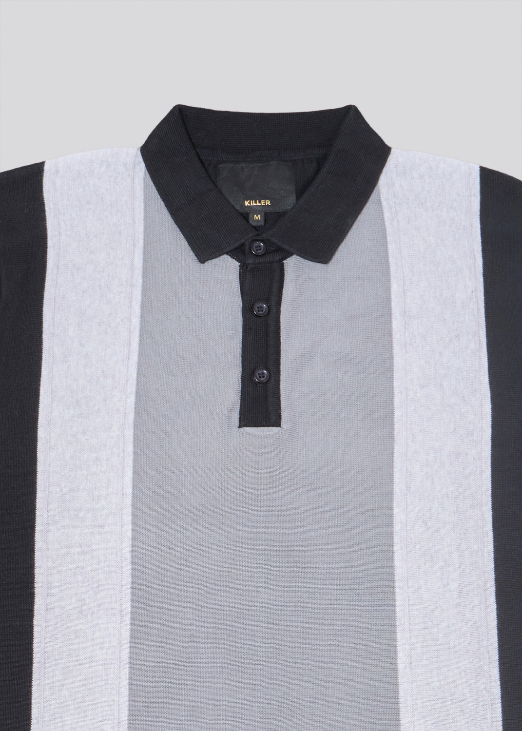 Image of KILLER Flat knit Men Striped Polo Neck Cotton Blend Black T-Shirt